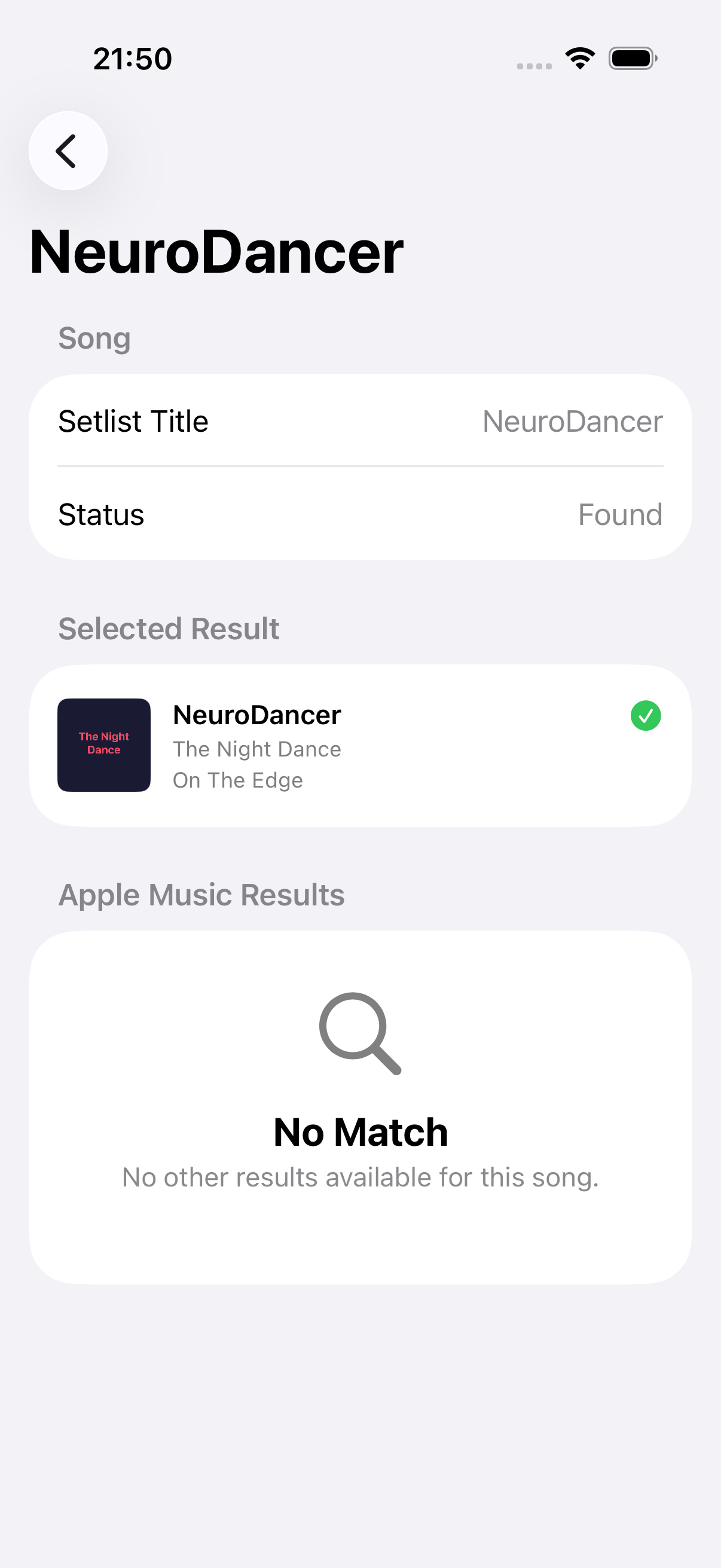 Song detail with alternative search results